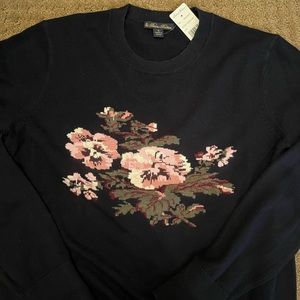 Brooks Brothers Navy Floral Sweater NWT Size Small